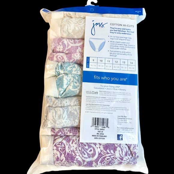 JMS Just My Size Lace Effects Cotton Briefs 5 Pack Underwear Panties Plus Sz 14 - Picture 2 of 13